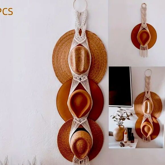 Boutique Accessories - Handmade Boho Tassel Hat Rack Wall Mounted Multi-layer Organizer